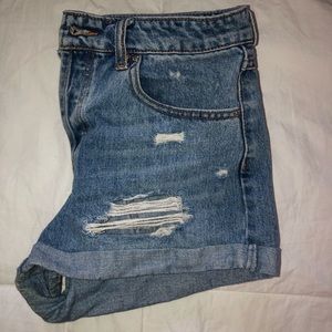 High-Waisted Denim Distressed Shorts
